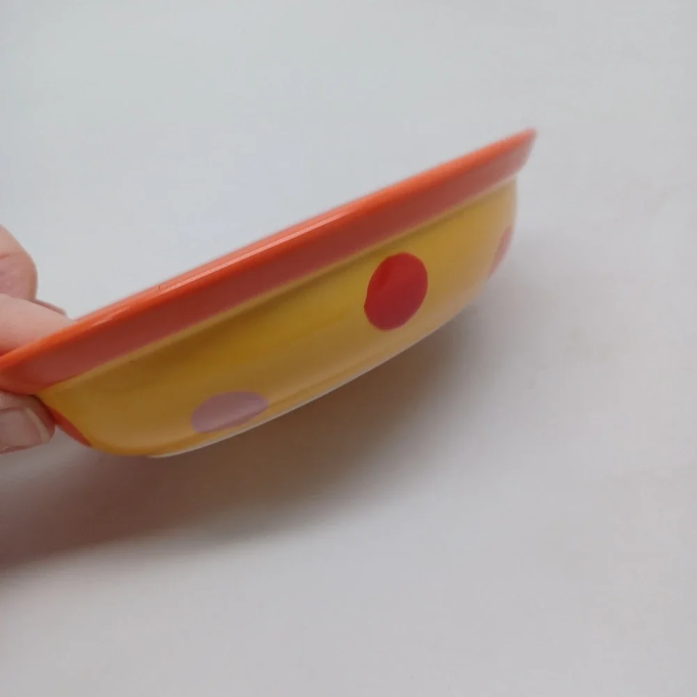 Castlemere Ceramic Pet Bowl Orange Green Polka Dot Cat Oval Dish Dishwasher Safe
